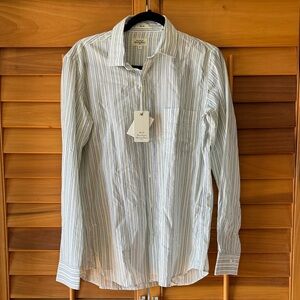 NWT Hartford Men's Olive Striped Cotton Button Down Shirt size Medium